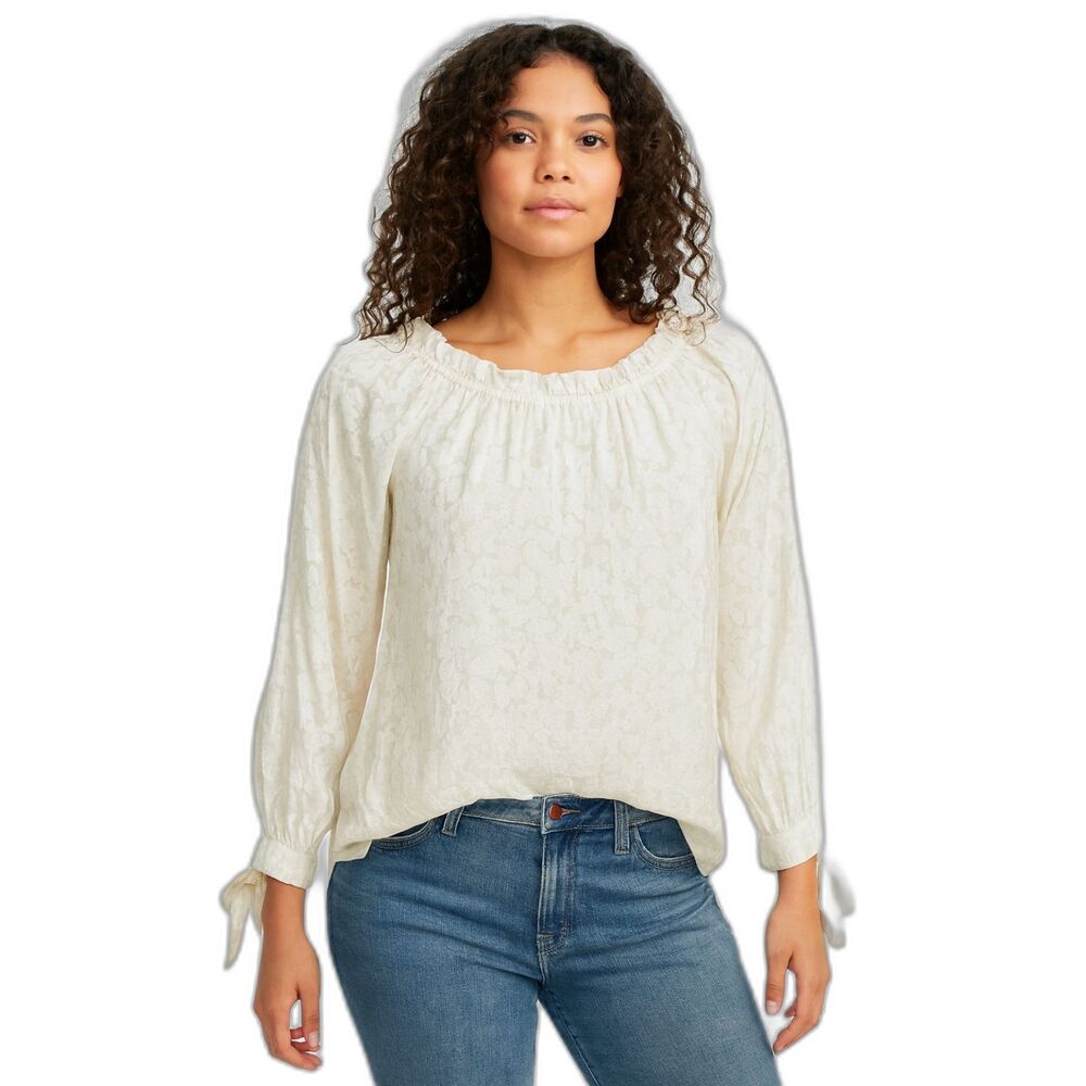 Rebecca Taylor Silk Cotton Blend Lace Textured Tie Sleeve Blouse Size 2